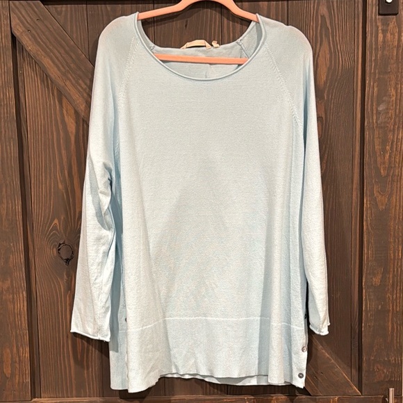 Soft Surroundings Women’s Light Blue Scoop Tunic Sweater Button Sides‎ Size 1X - Picture 1 of 7
